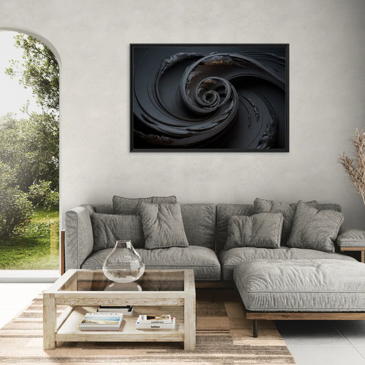 Elegance in Motion Black Abstract - Living Room Black Frame Canvas