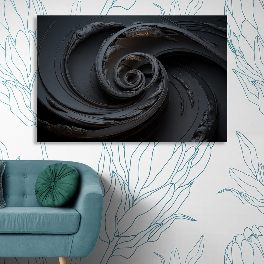 Elegance in Motion Black Abstract Living Room - Canvas Wall Art