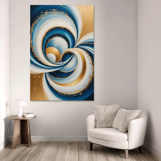 Elegance in Motion Blue and Gold Abstract - Canvas Wall Art - Sofa - 40x60