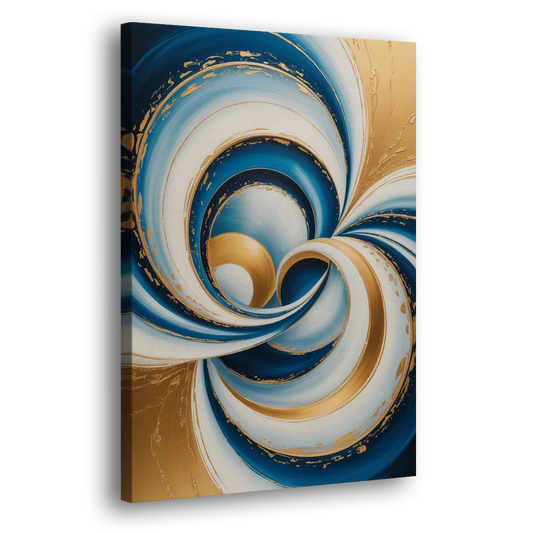 Elegance in Motion Blue and Gold Abstract Side - Canvas Wall Art