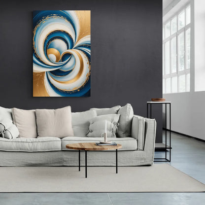 Elegance in Motion Blue and Gold Abstract - Canvas Wall Art Living Room