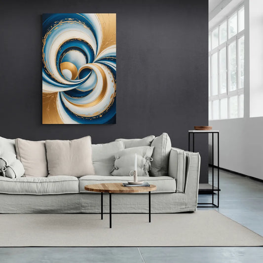 Elegance in Motion Blue and Gold Abstract - Canvas Wall Art Living Room