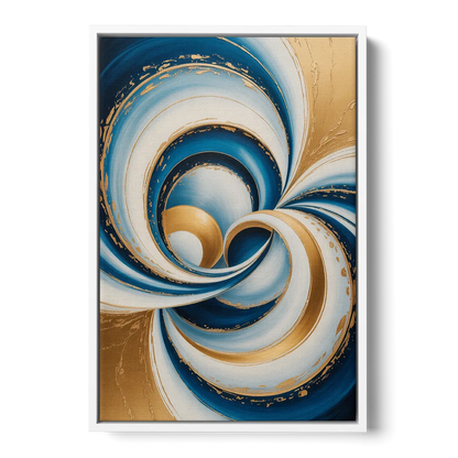 Elegance in Motion Blue and Gold Abstract - White Frame Canvas