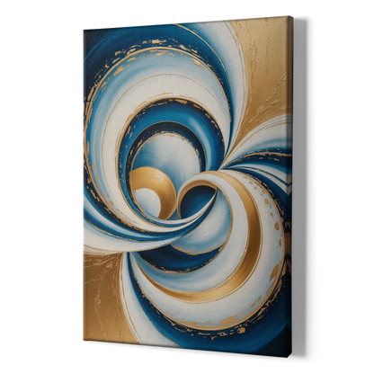 Elegance in Motion Blue and Gold Abstract - Canvas Print Art Sides
