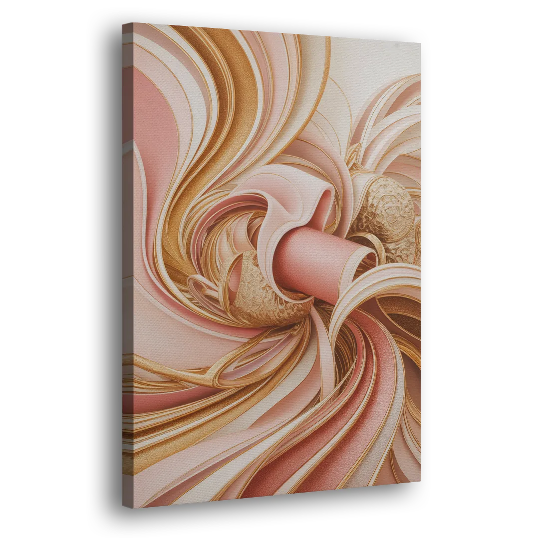 Elegance in Motion Pink and Gold Abstract Side - Canvas Wall Art