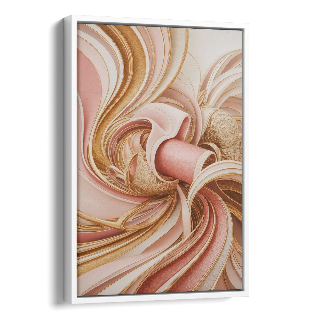 Elegance in Motion Pink and Gold Abstract Side - White Canvas Wall Art