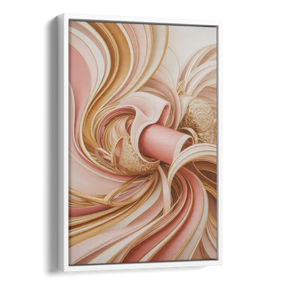 Elegance in Motion Pink and Gold Abstract Side - White Canvas Wall Art