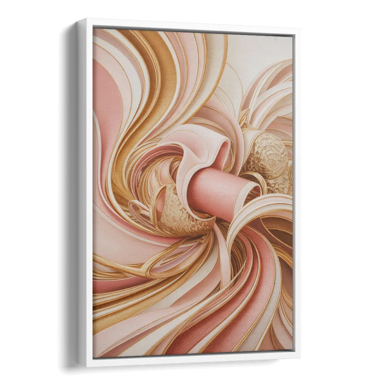 Elegance in Motion Pink and Gold Abstract Side - White Canvas Wall Art