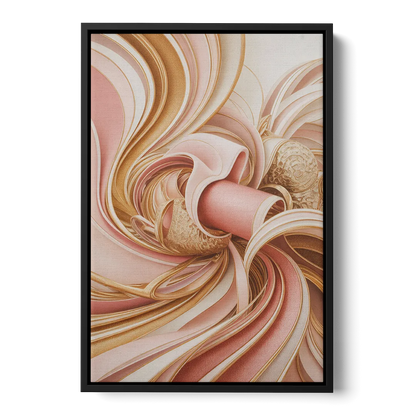 Elegance in Motion Pink and Gold Abstract - Black Frame Canvas