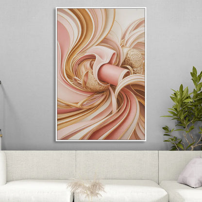 Elegance in Motion Pink and Gold Abstract Sitting Room - White Canvas Wall Art