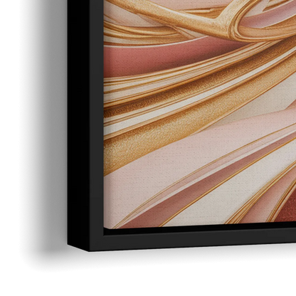 Elegance in Motion Pink and Gold Abstract - Close-Up Black Frame Canvas