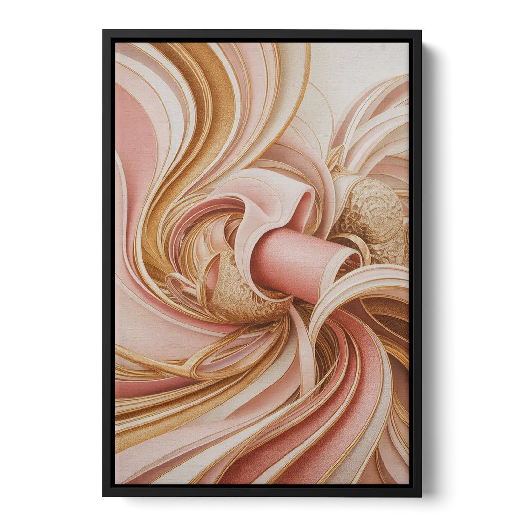 Elegance in Motion Pink and Gold Abstract Front - Black Canvas Wall Art