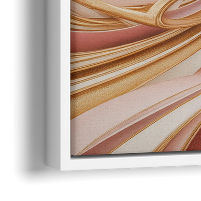 Elegance in Motion Pink and Gold Abstract - Close-Up White Frame Canvas