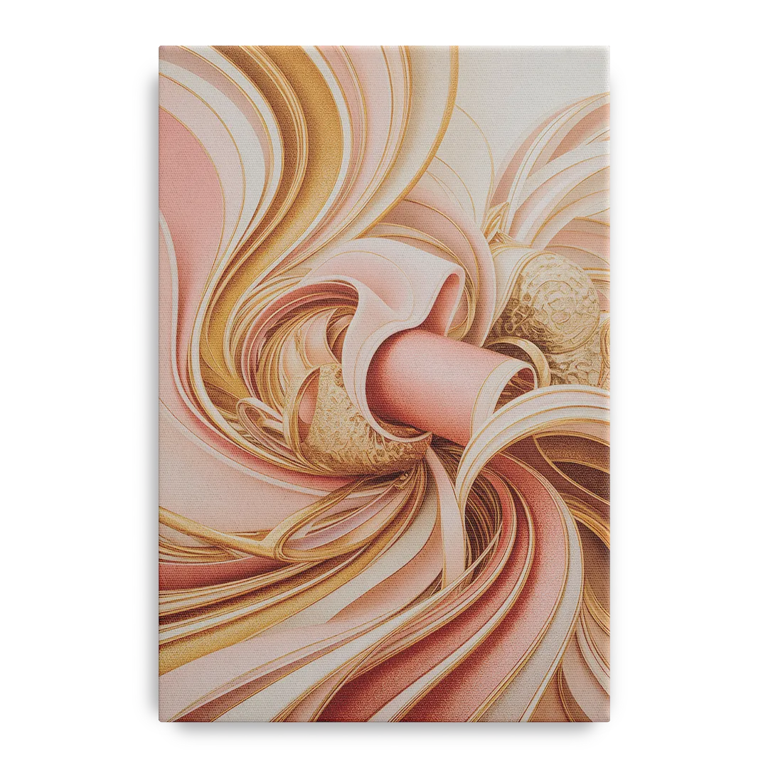 Elegance in Motion Pink and Gold Abstract Front - Canvas Wall Art