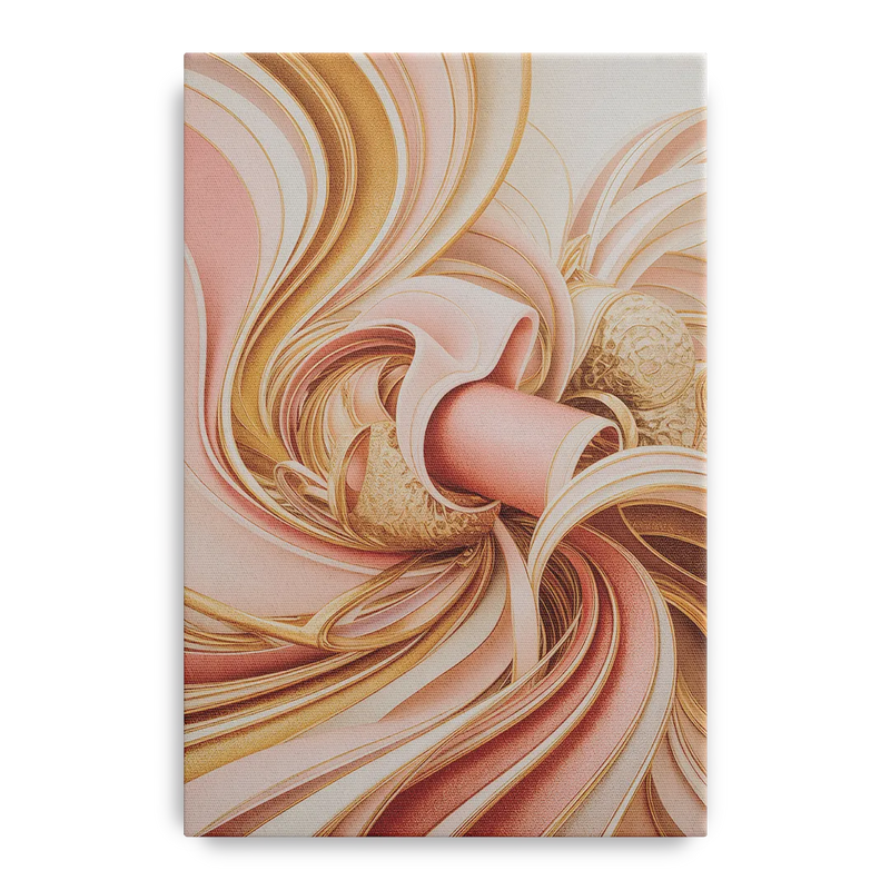 Elegance in Motion Pink and Gold Abstract Front - Canvas Wall Art