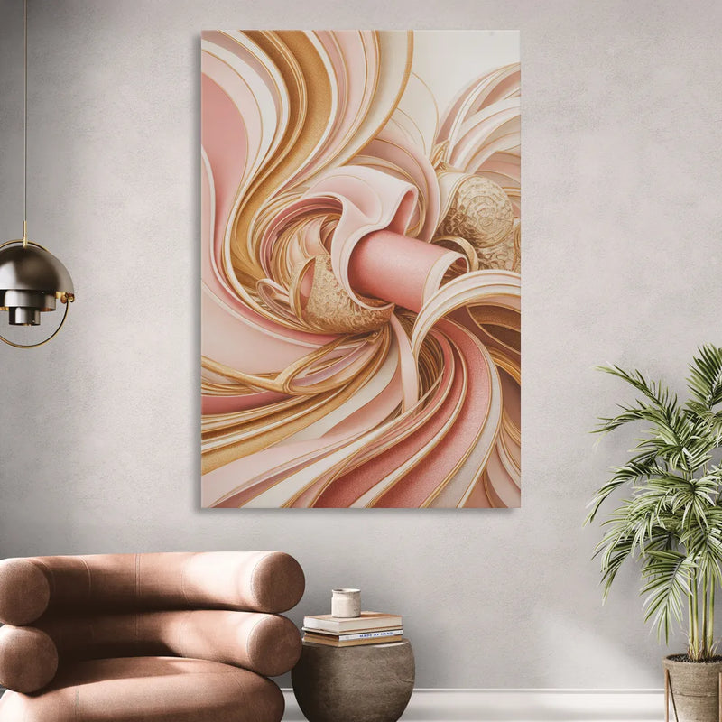 Elegance in Motion Pink and Gold Abstract Living Room - Canvas Wall Art