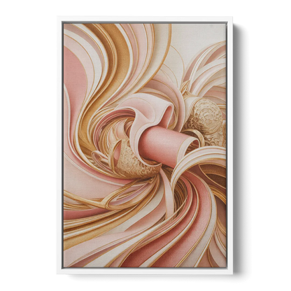 Elegance in Motion Pink and Gold Abstract - White Frame Canvas