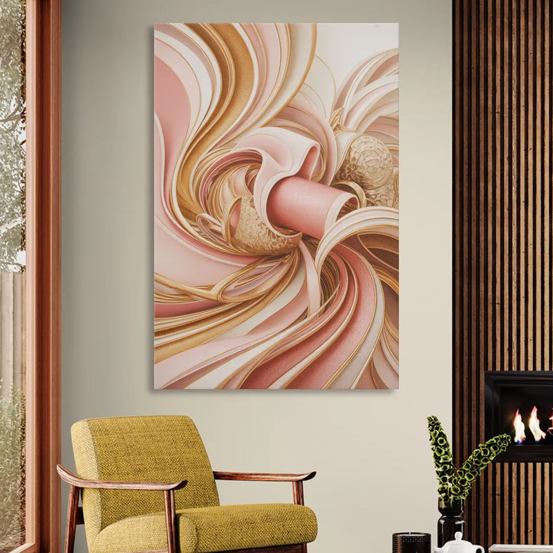 Elegance in Motion Pink and Gold Abstract Sitting Room - Canvas Wall Art
