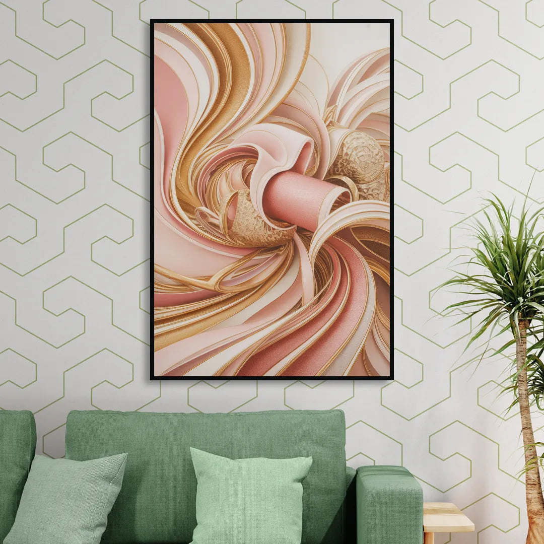 Elegance in Motion Pink and Gold Abstract Living Room - Black Canvas Wall Art