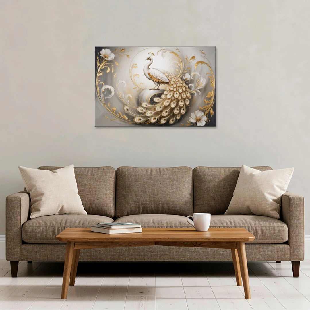 Elegance in White and Gold - Canvas Wall Art - Sofa - 36x24
