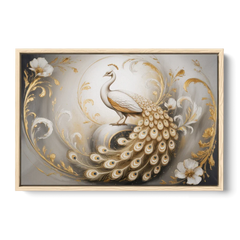 Elegance in White and Gold - Oak Framed Canvas Wall Art - Front