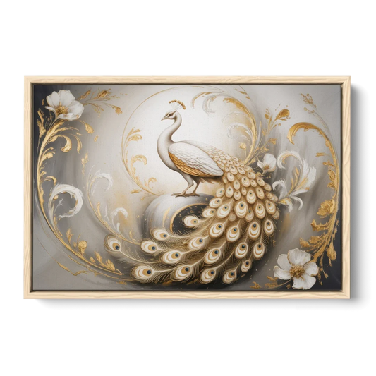 Elegance in White and Gold - Oak Framed Canvas Wall Art - Front