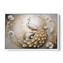 Elegance in White and Gold - White Framed Canvas Wall Art - Front