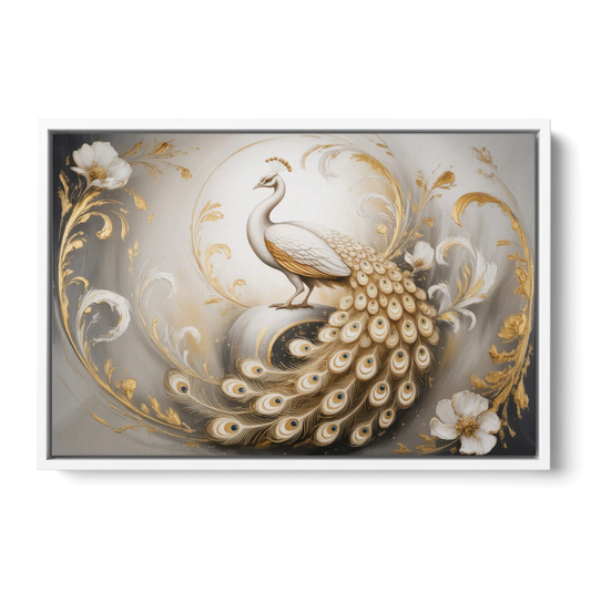 Elegance in White and Gold - White Framed Canvas Wall Art - Front