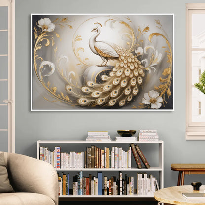 Elegance in White and Gold Sitting Room - White Canvas Wall Art