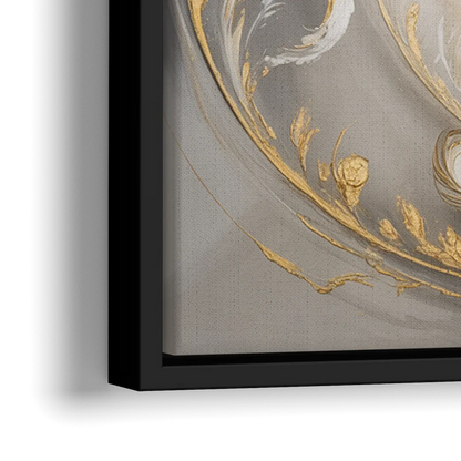 Elegance in White and Gold - Close-Up Black Frame Canvas