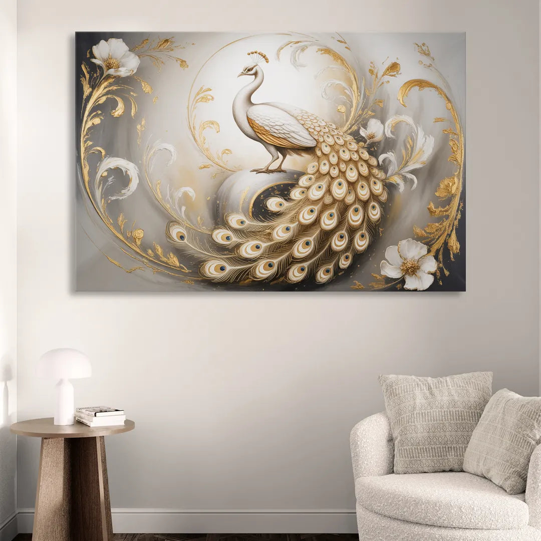 Elegance in White and Gold Living Room - Canvas Wall Art