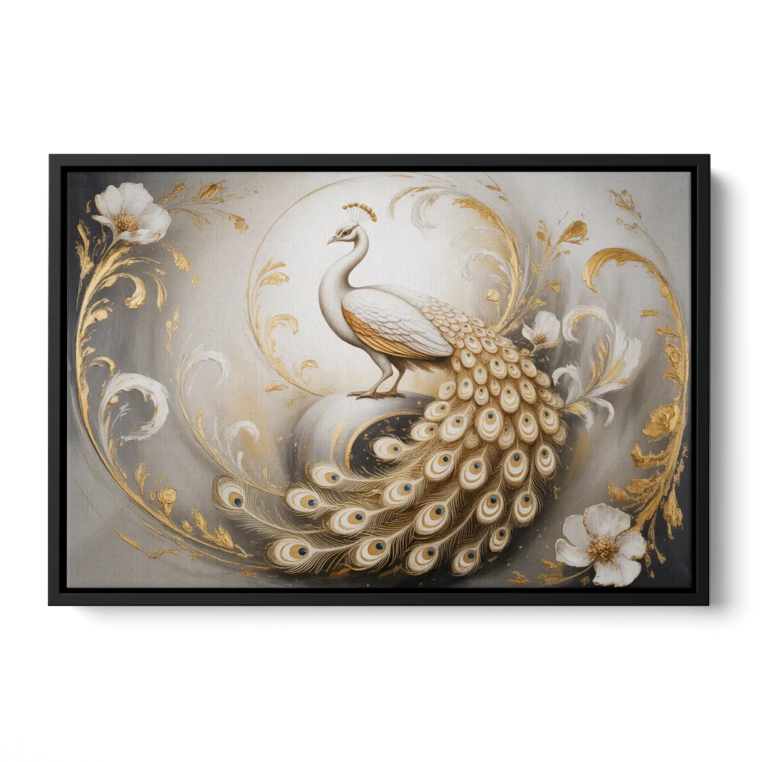 Elegance in White and Gold Front - Black Canvas Wall Art