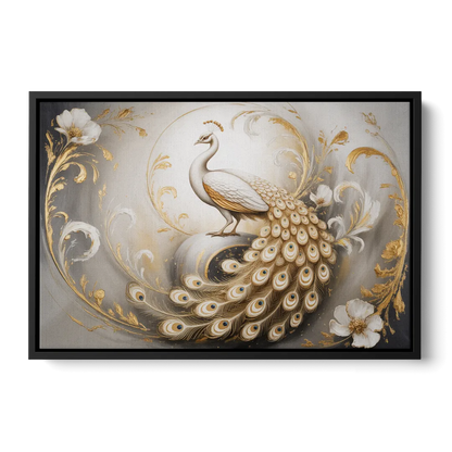 Elegance in White and Gold Front - Black Canvas Wall Art