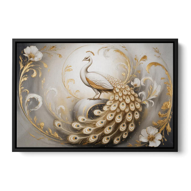 Elegance in White and Gold Front - Black Canvas Wall Art