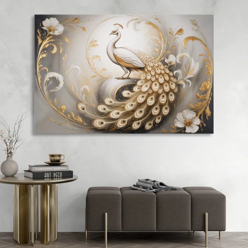 Elegance in White and Gold Sitting Room - Canvas Wall Art