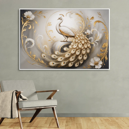 Elegance in White and Gold Living Room - White Canvas Wall Art