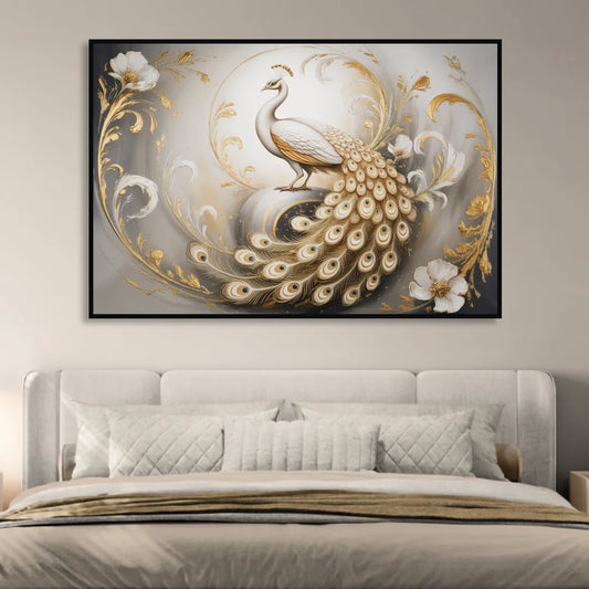 Elegance in White and Gold Living Room - Black Canvas Wall Art