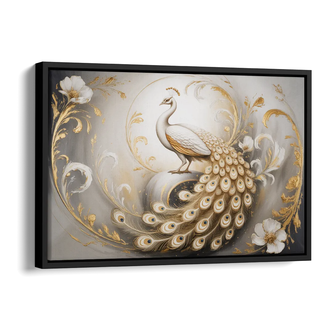 Elegance in White and Gold Side - Black Canvas Wall Art