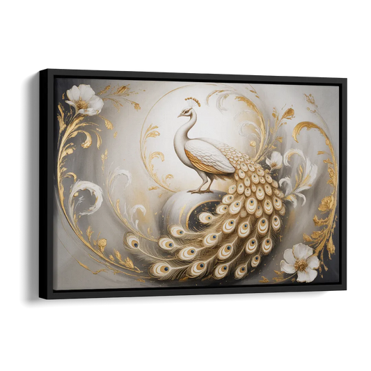 Elegance in White and Gold Side - Black Canvas Wall Art