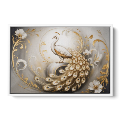 Elegance in White and Gold - White Frame Canvas