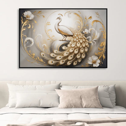 Elegance in White and Gold Sitting Room - Black Canvas Wall Art