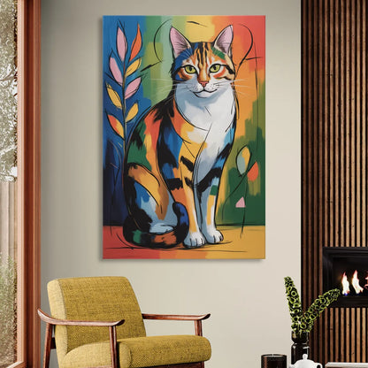 Elegant Calico Cat Sitting Room - Canvas Wall Art