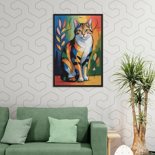 Elegant Calico Cat - Living Room Black Frame Canvas