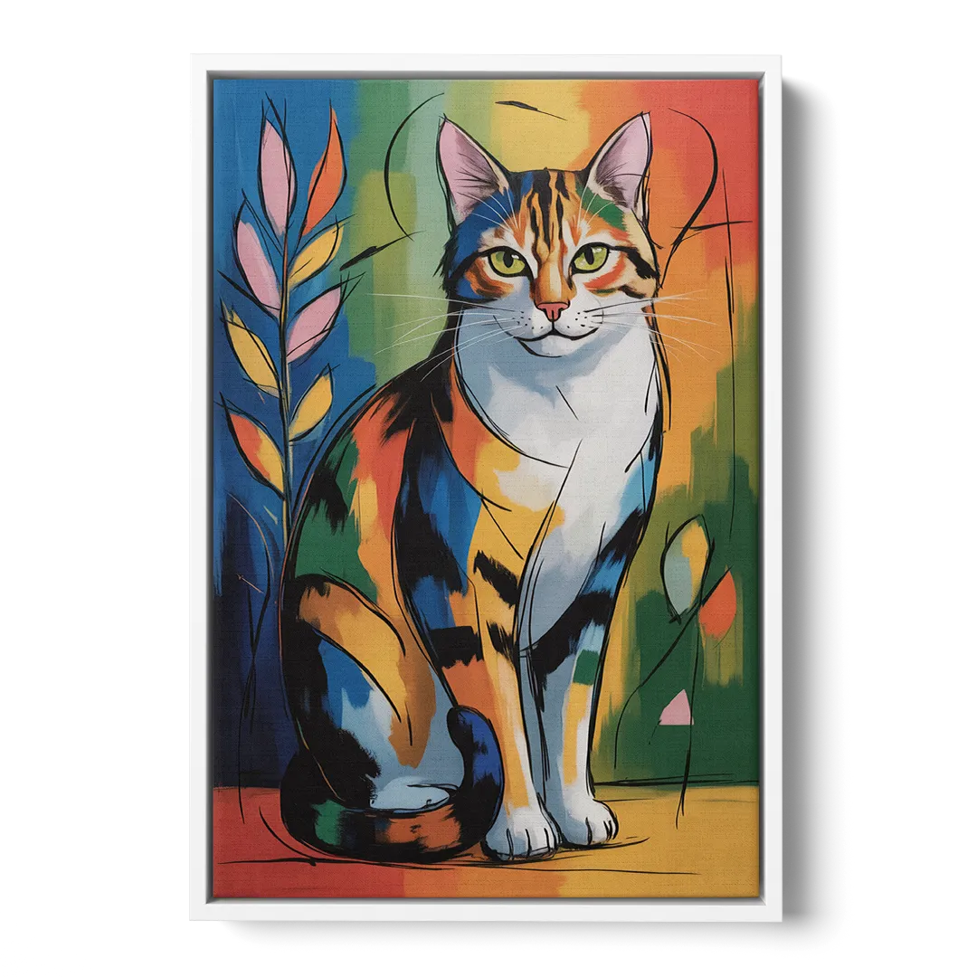 Elegant Calico Cat - White Frame Canvas