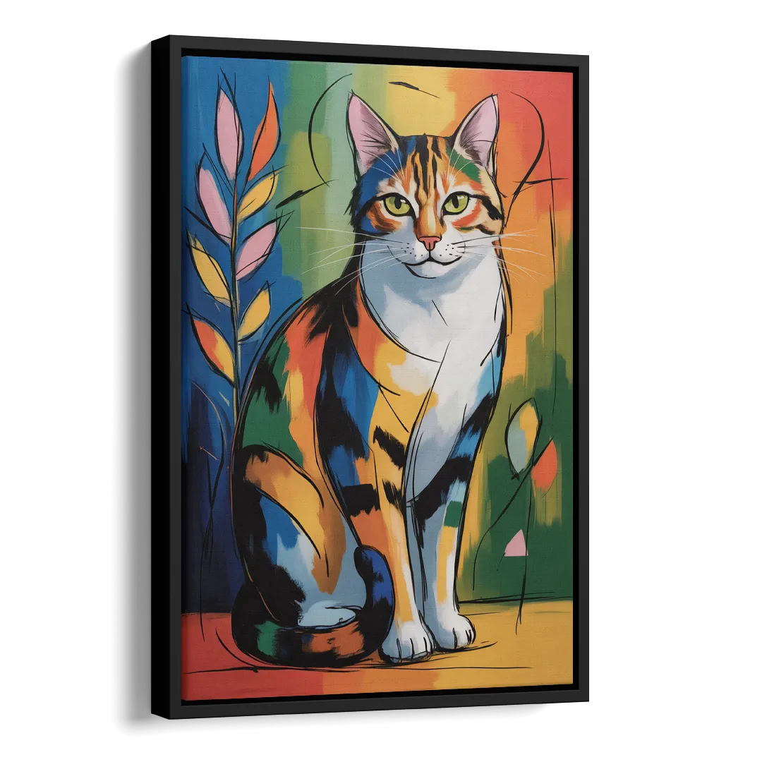 Elegant Calico Cat Side - Black Canvas Wall Art