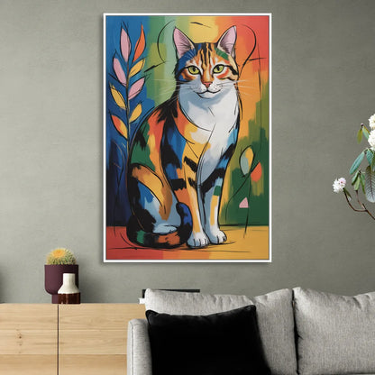 Elegant Calico Cat Living Room - White Canvas Wall Art