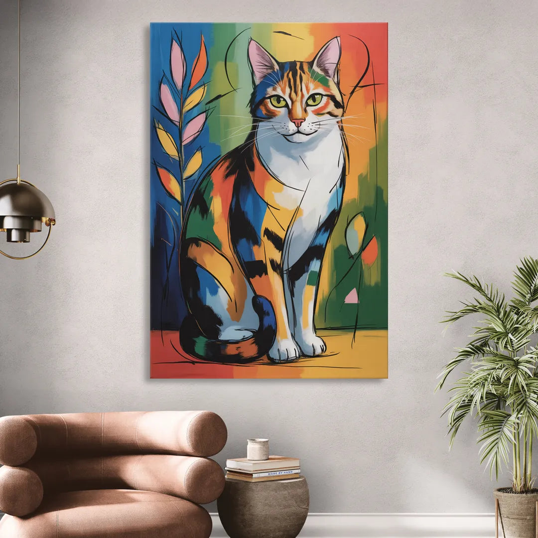 Elegant Calico Cat Living Room - Canvas Wall Art