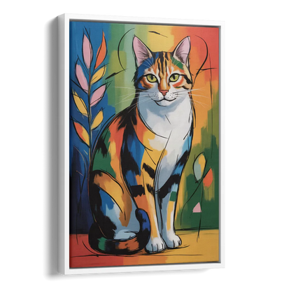 Elegant Calico Cat Side - White Canvas Wall Art