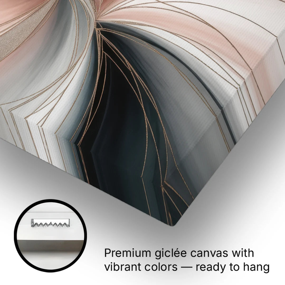 Elegant Curves Pink and Grey Abstract - Canvas Wall Art - Gallery Wrap Corner