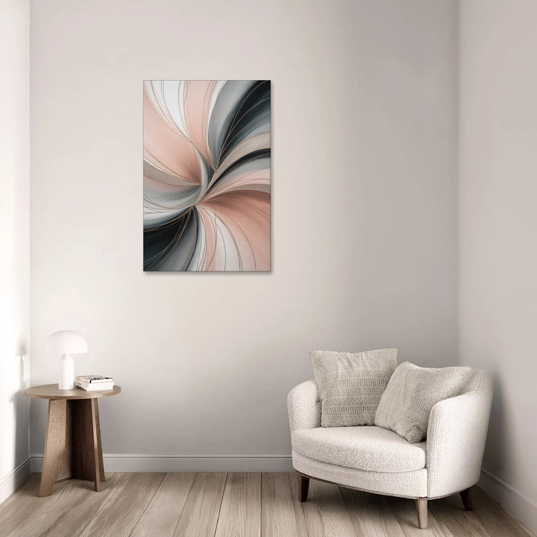 Elegant Curves Pink and Grey Abstract - Canvas Wall Art - Sofa - 24x36